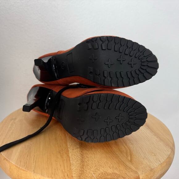 2010s Indie Sleaze Stiletto Hiking Style Boots Orange Size 8 Heels Platform - Picture 6 of 9